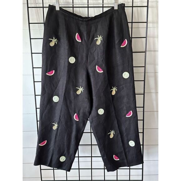 Talbots Pants - Talbots Petites Women's Irish Linen Pineapple Watermelon Lime Print Pants Size 1